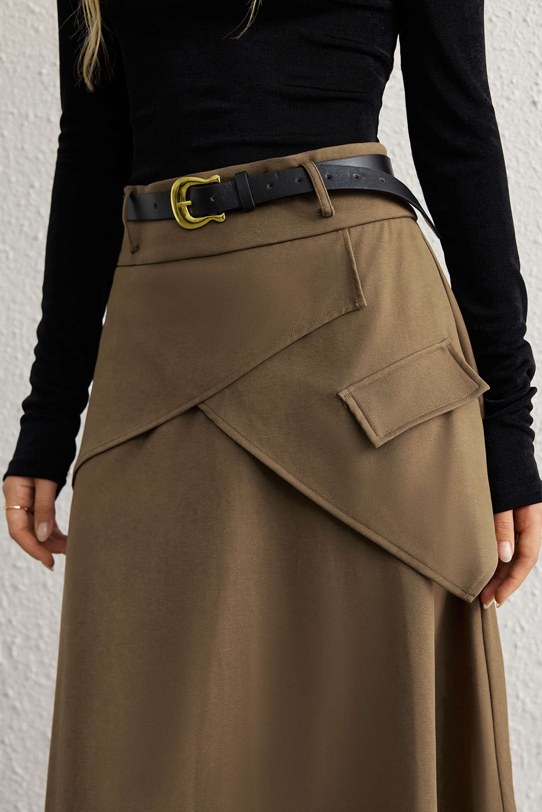 Belted Asymmetrical Ruched High Waist Skirt - Image 9