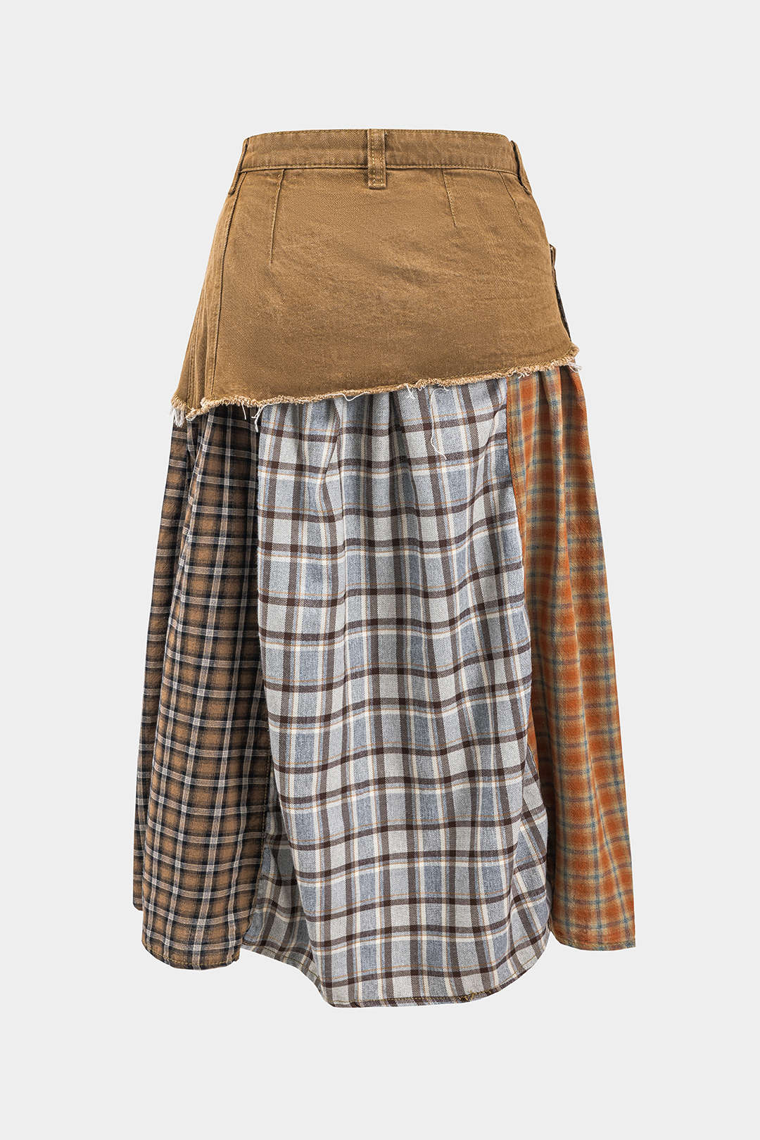Plus Size Denim Plaid Print Patchwork Asymmetrical Skirt - Image 2