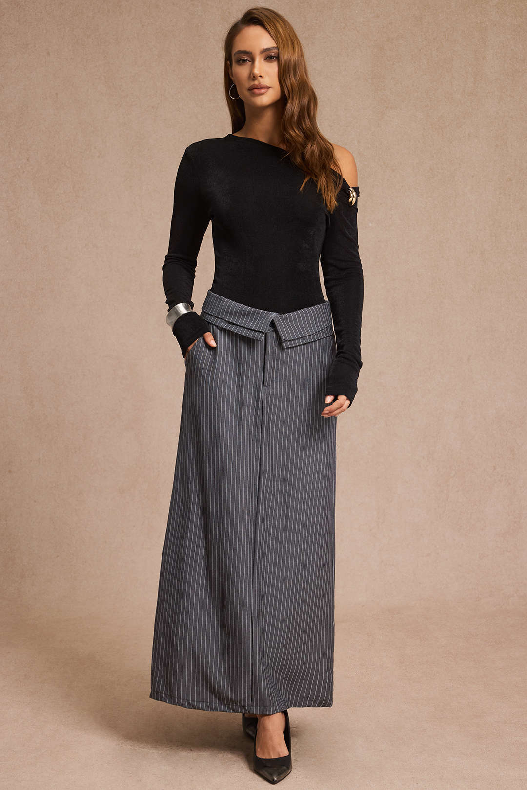 Stripes Print Split Skirt - Image 5