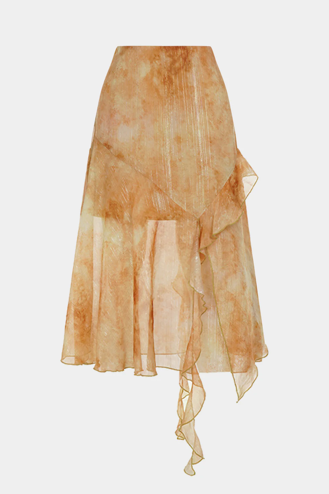 Retro Tie Dye Print Chiffon Asymmetrical Ruffle Ruched Skirt - Image 4
