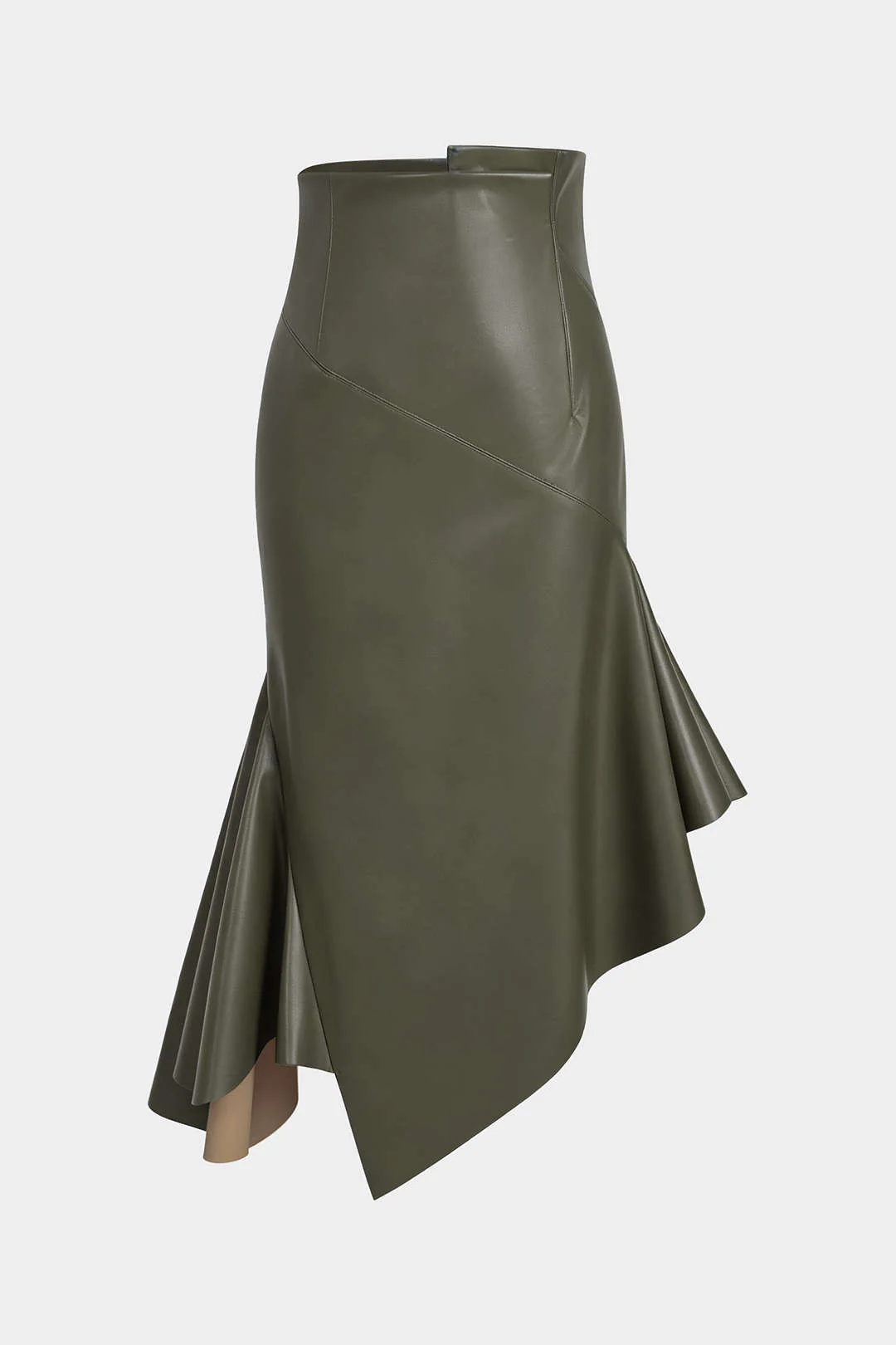 Faux Leather Asymmetrical Hem Ruched Skirt - Image 5