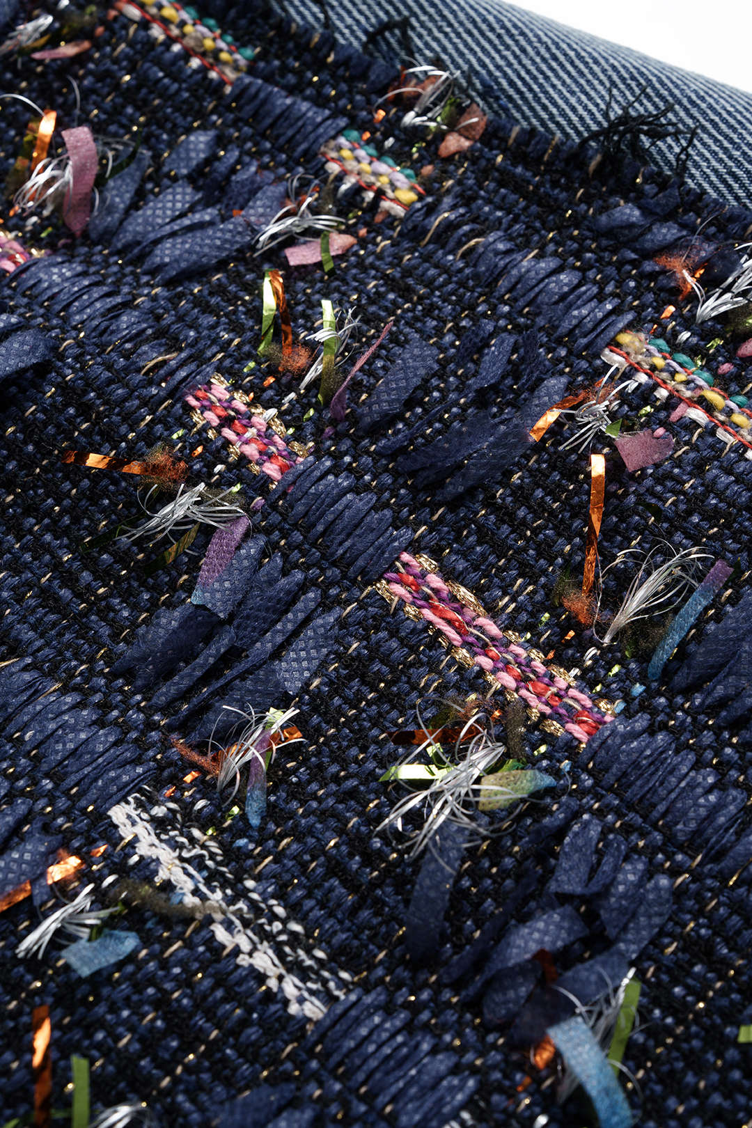 Denim Jacquard Patchwork Frayed Pocket Mini Skirt - Image 4