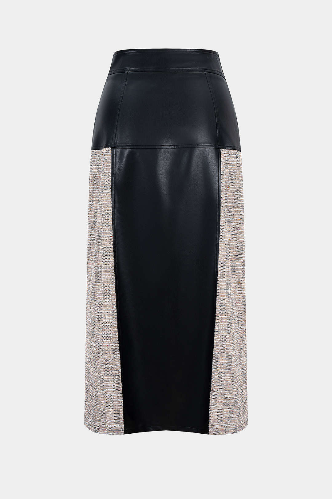 Faux Leather Patchwork Asymmetrical Zipper Split Skirt - Image 2