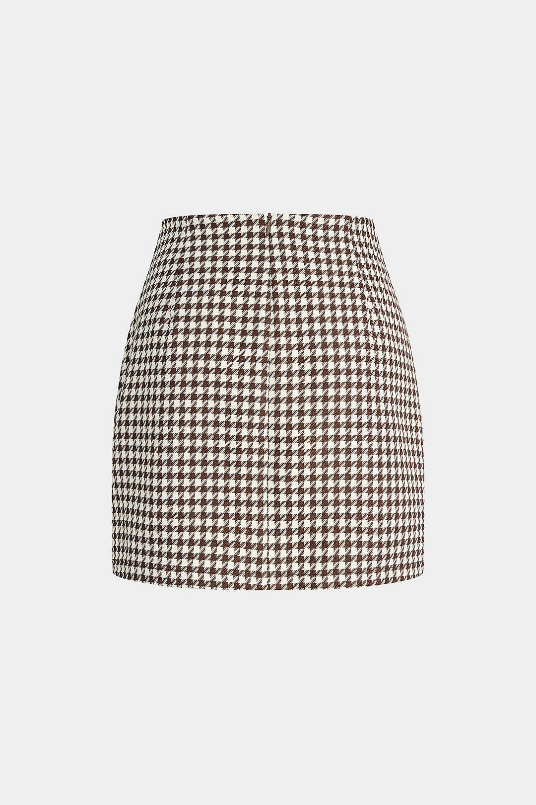 Houndstooth Print Faux Leather Patchwork Asymmetrical Side Split Skirt - Image 2