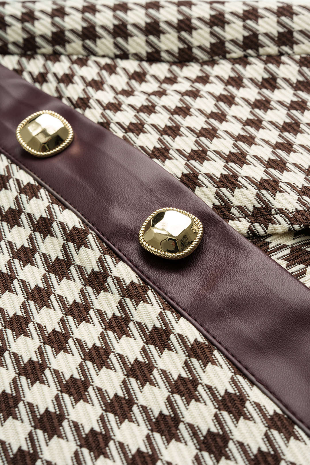 Houndstooth Print Faux Leather Patchwork Asymmetrical Side Split Skirt - Image 3