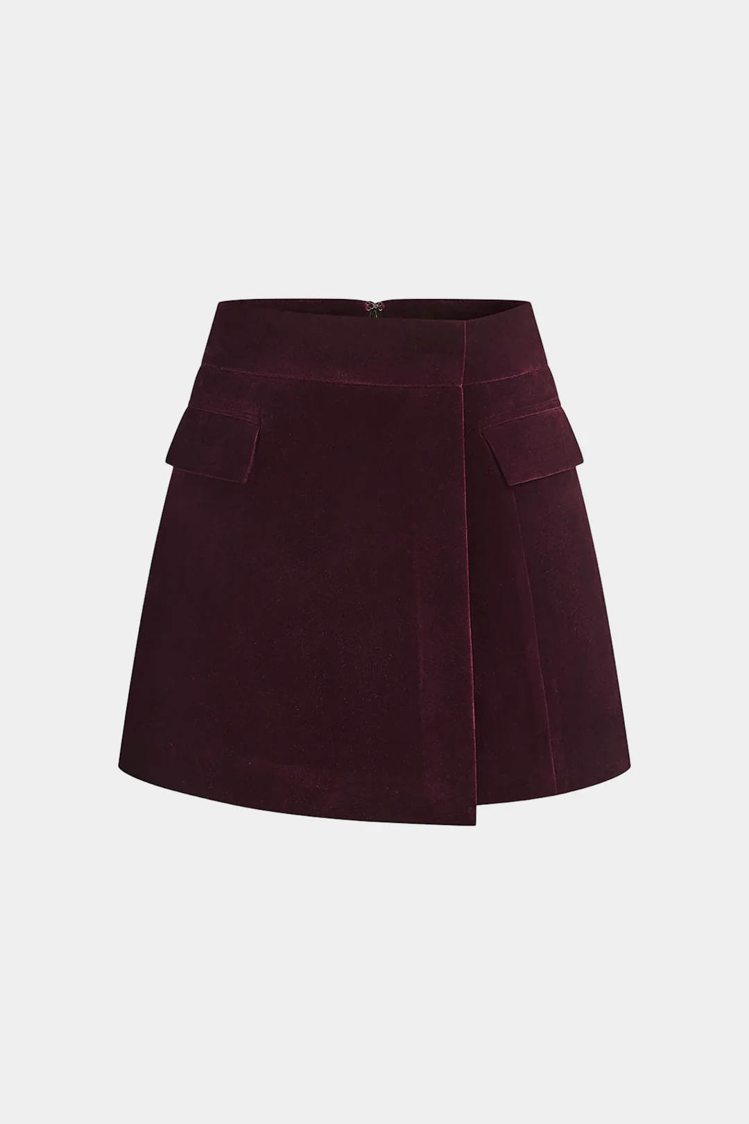 Velvet Fake Pockets Asymmetrical Skirt