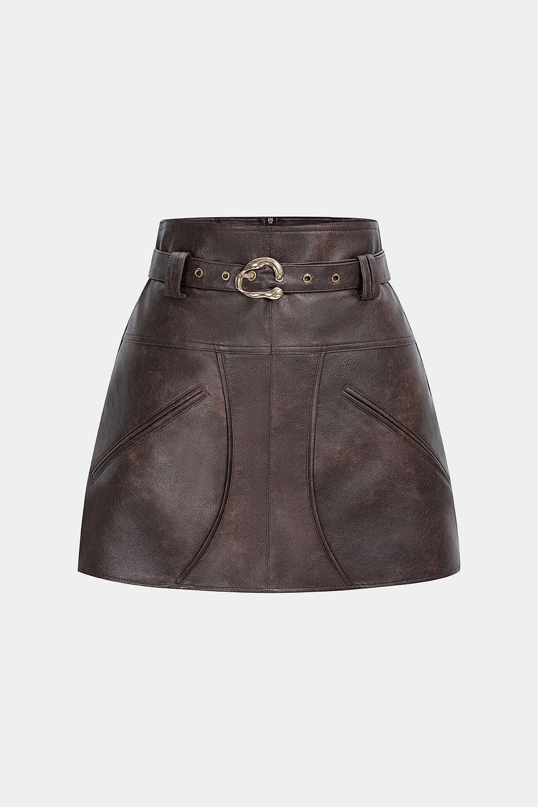 Faux Leather Pocket Belted Skirt