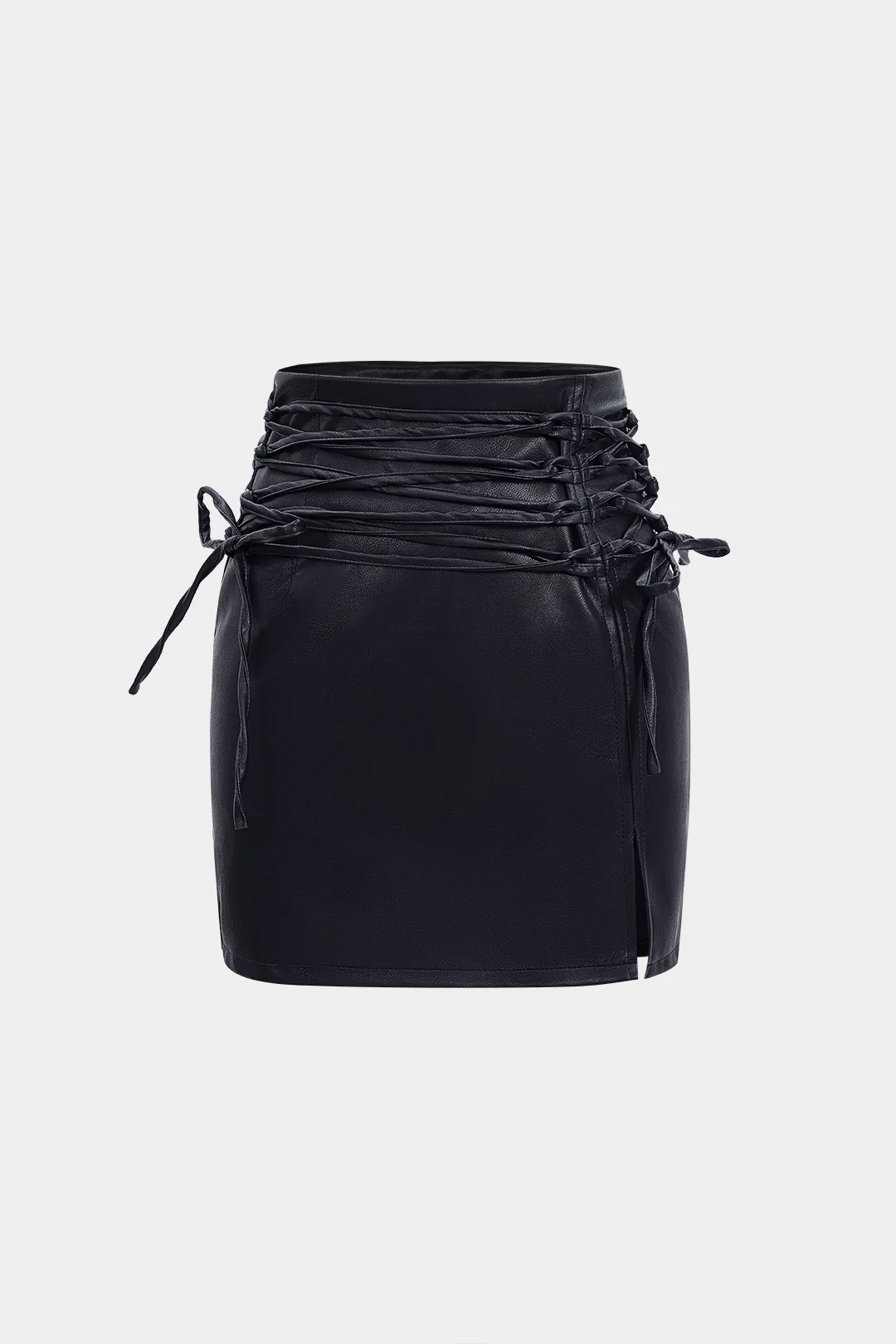 Faux Leather Tie-Up High Waist Skirt