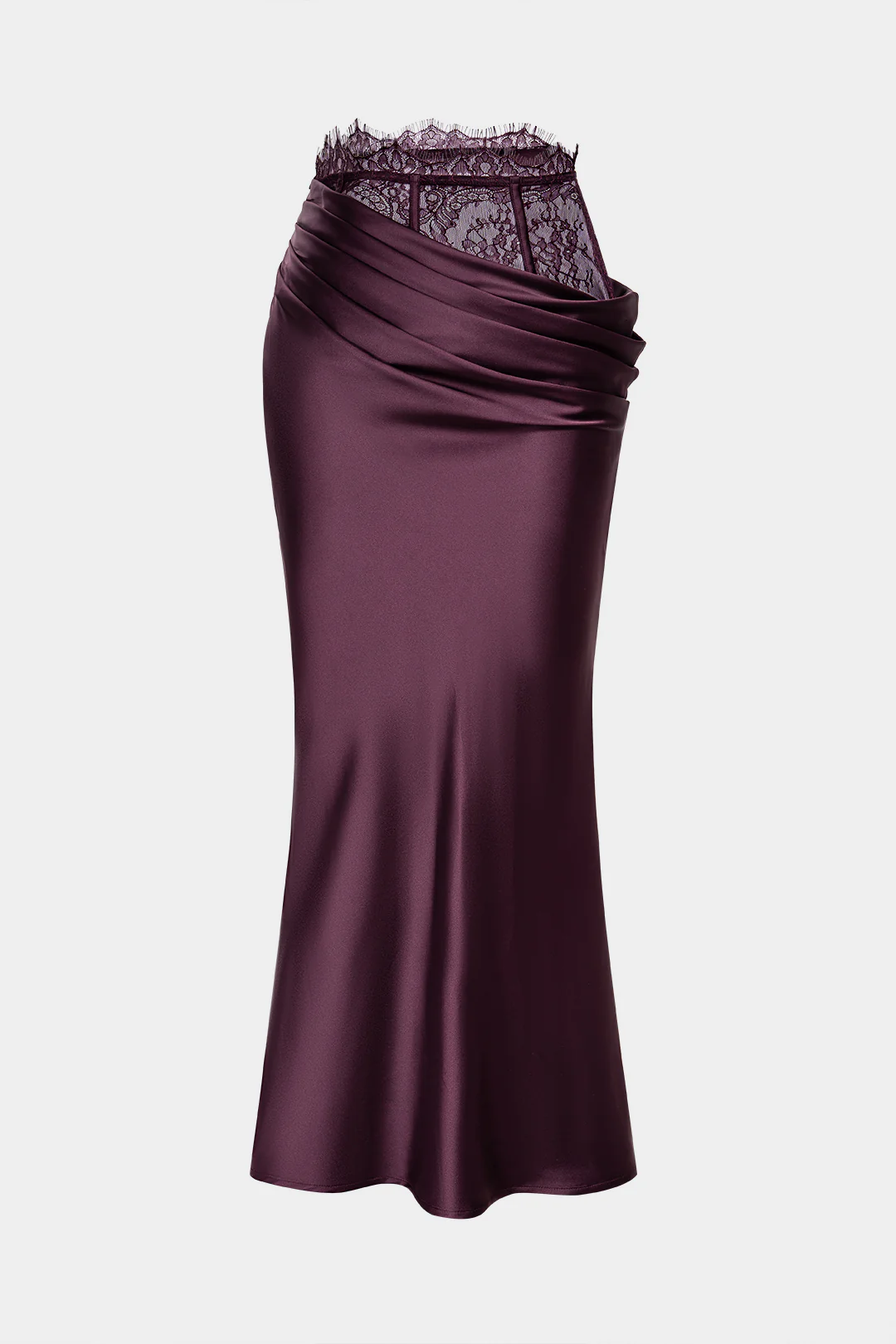 Lace Patchwork Satin Ruched Asymmetrical Skirt