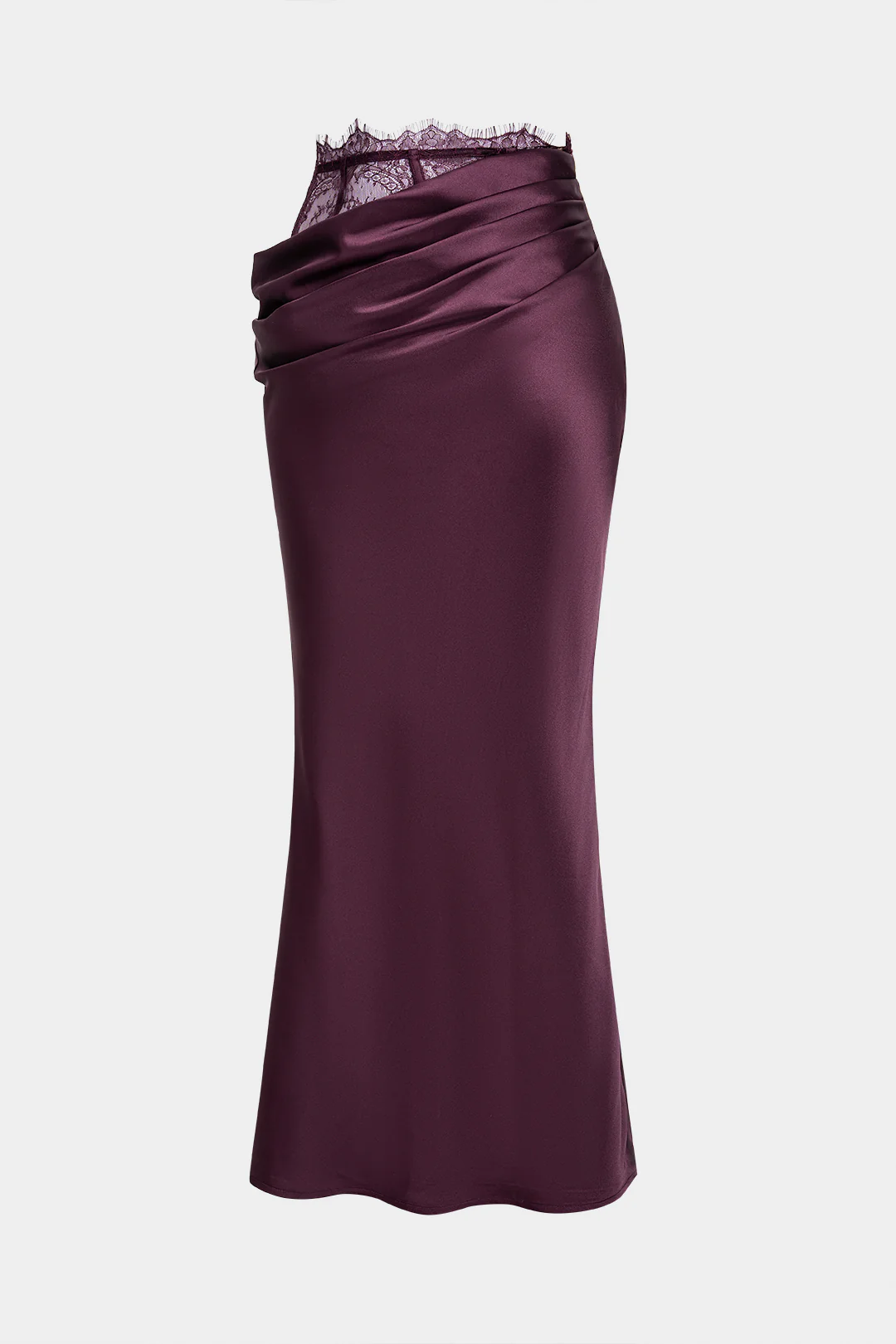 Lace Patchwork Satin Ruched Asymmetrical Skirt - Image 2