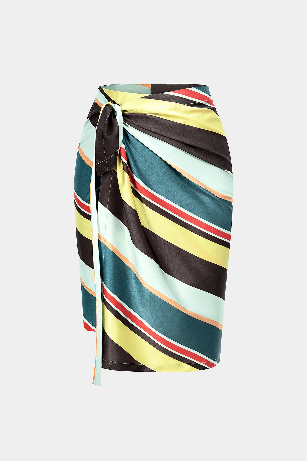 Stripes Contrast Print Satin High Waist Tie-Up Skirt