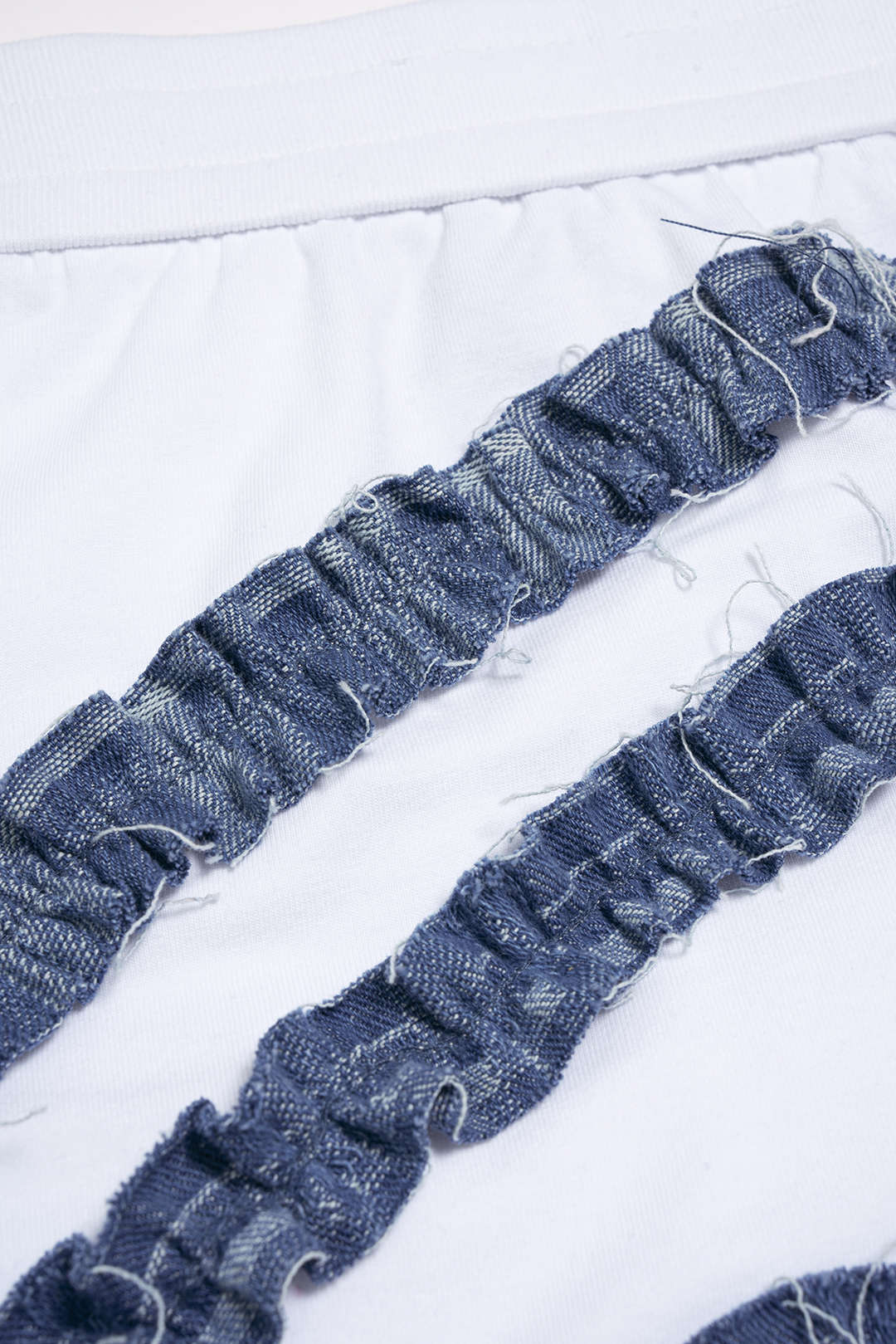 Patchwork Denim Ruched Asymmetrical Skirt - Image 3