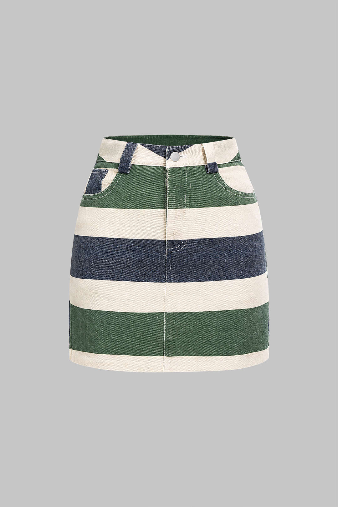 Striped Pocket High Waist Skirt