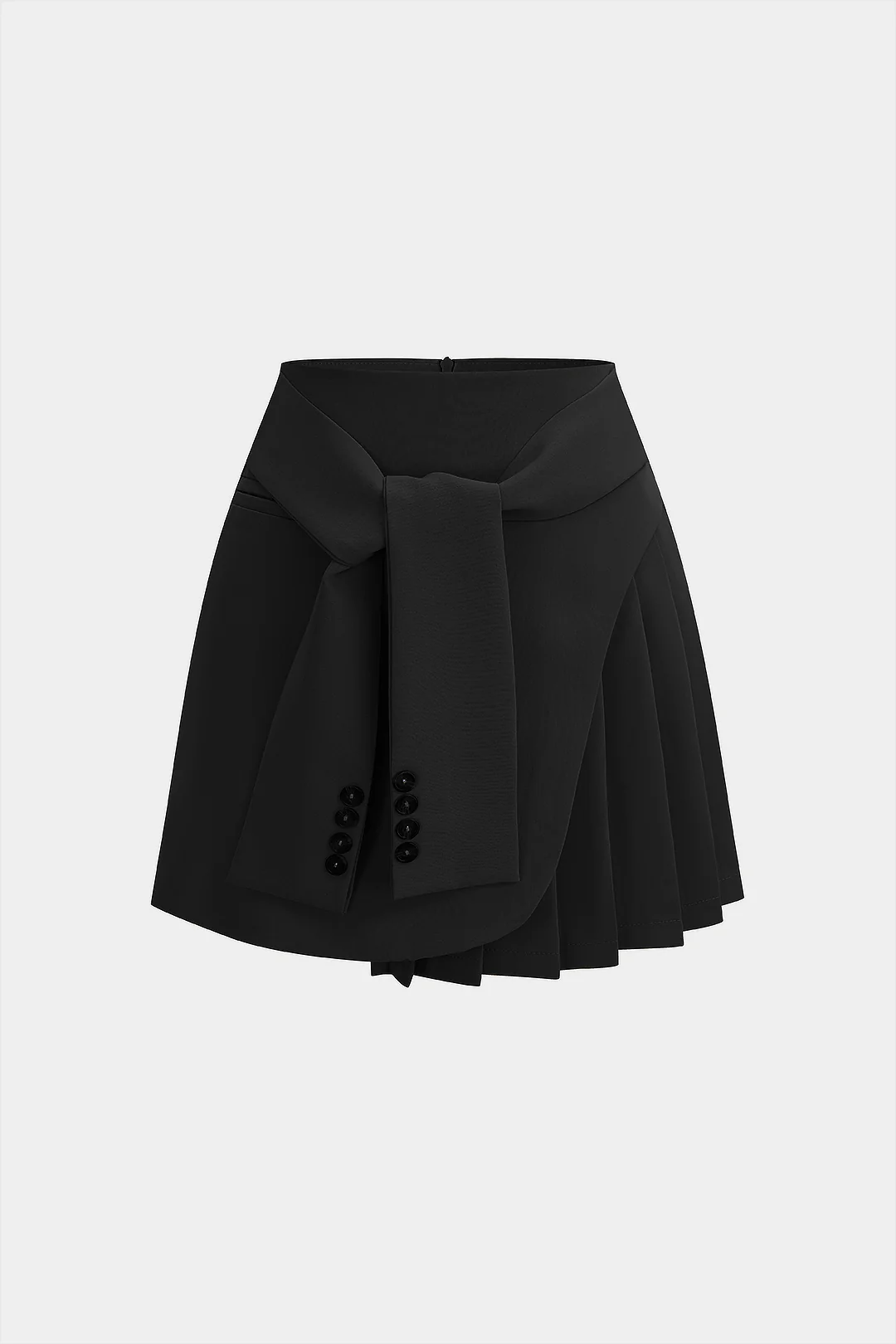 Tie-Up Asymmetrical Pleated High Waist A-Line Skirt - Image 5