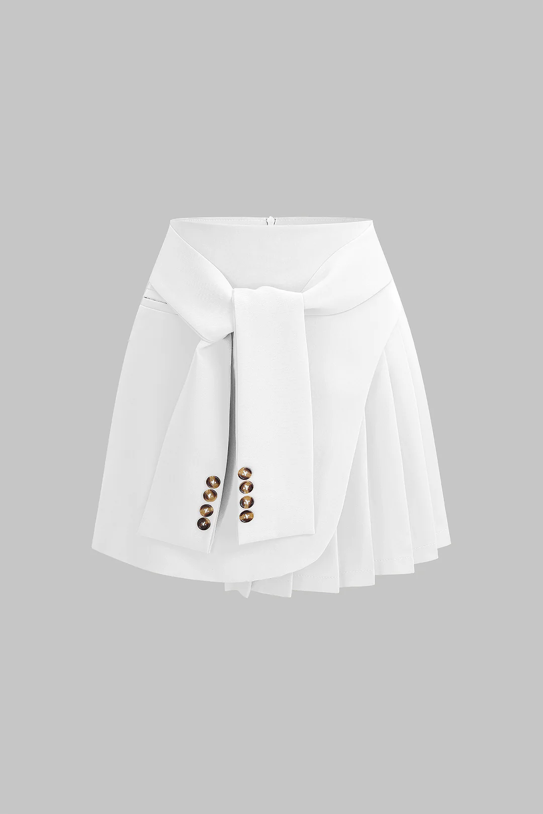 Tie-Up Asymmetrical Pleated High Waist A-Line Skirt - Image 6