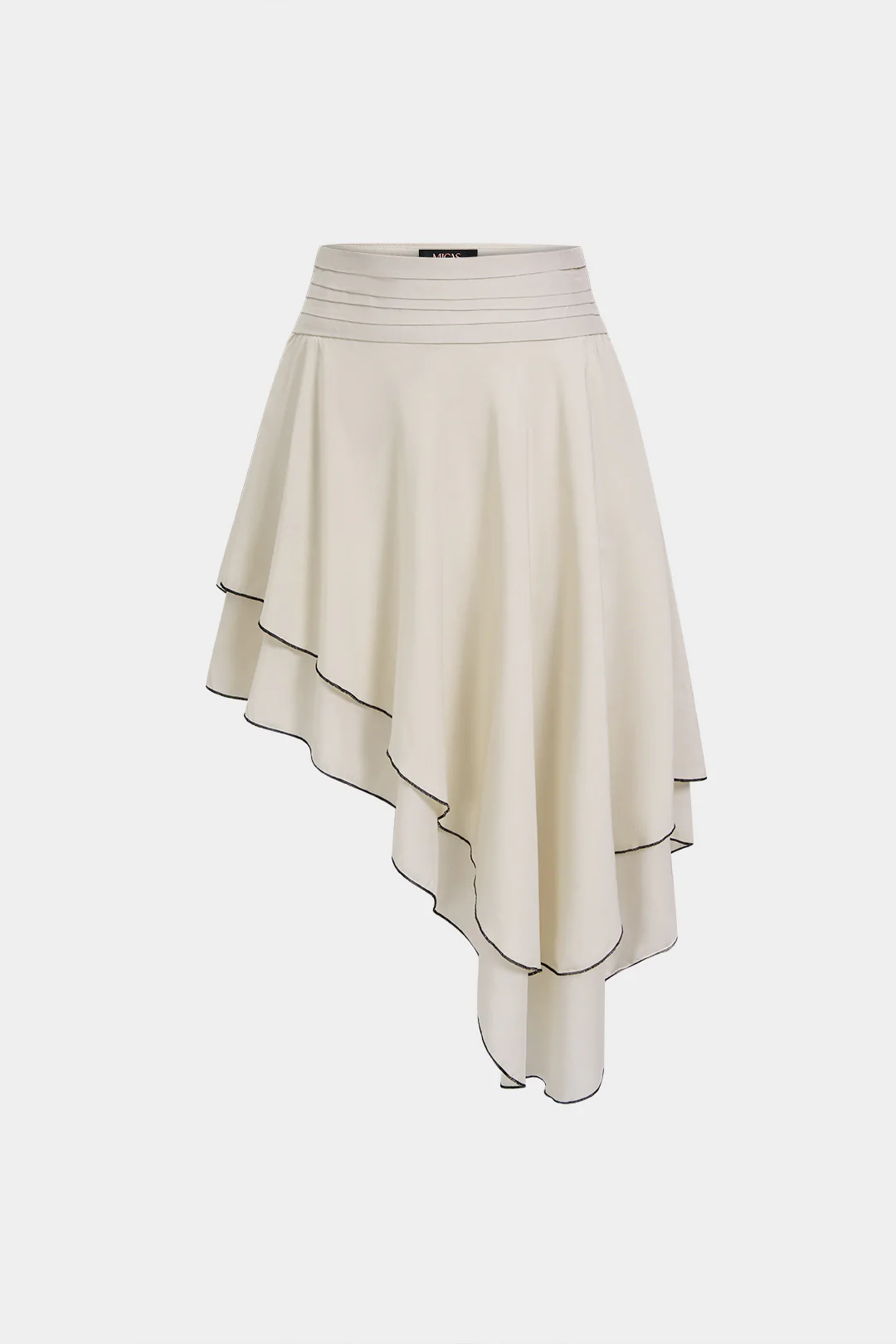 Contrast Binding Asymmetrical Hem Ruched Skirt