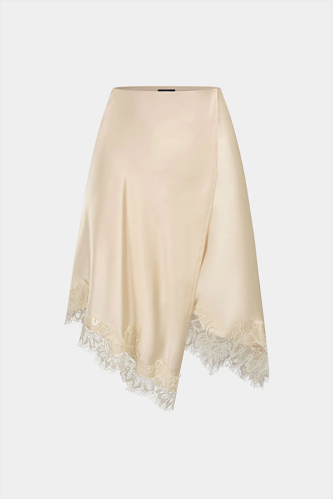 Satin Patchwork Lace Asymmetrical Hem Skirt - Image 2