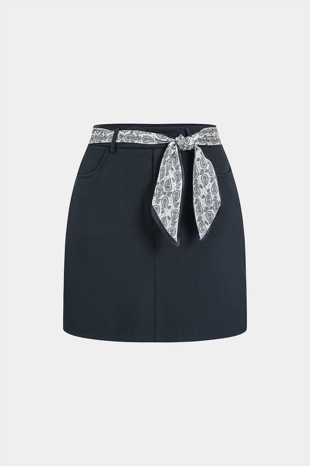 Artistic Print Belted Skirt
