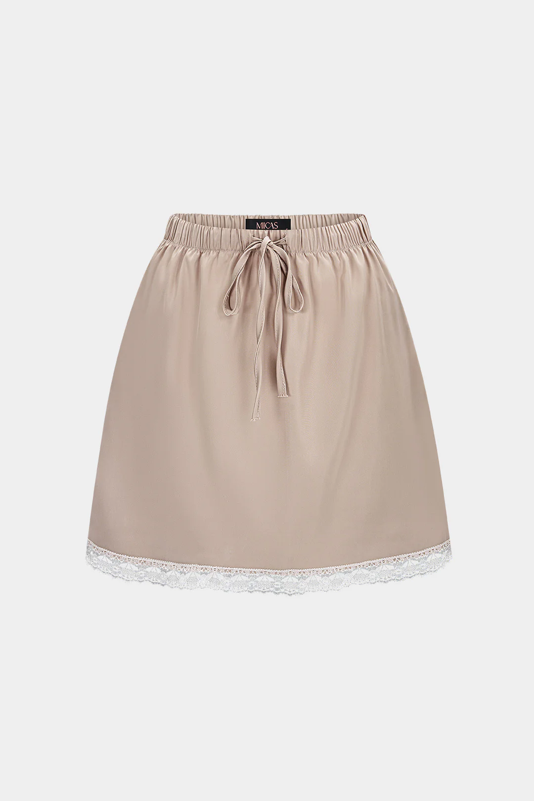 Satin Patchwork Lace Trim Tie-Up Skirt