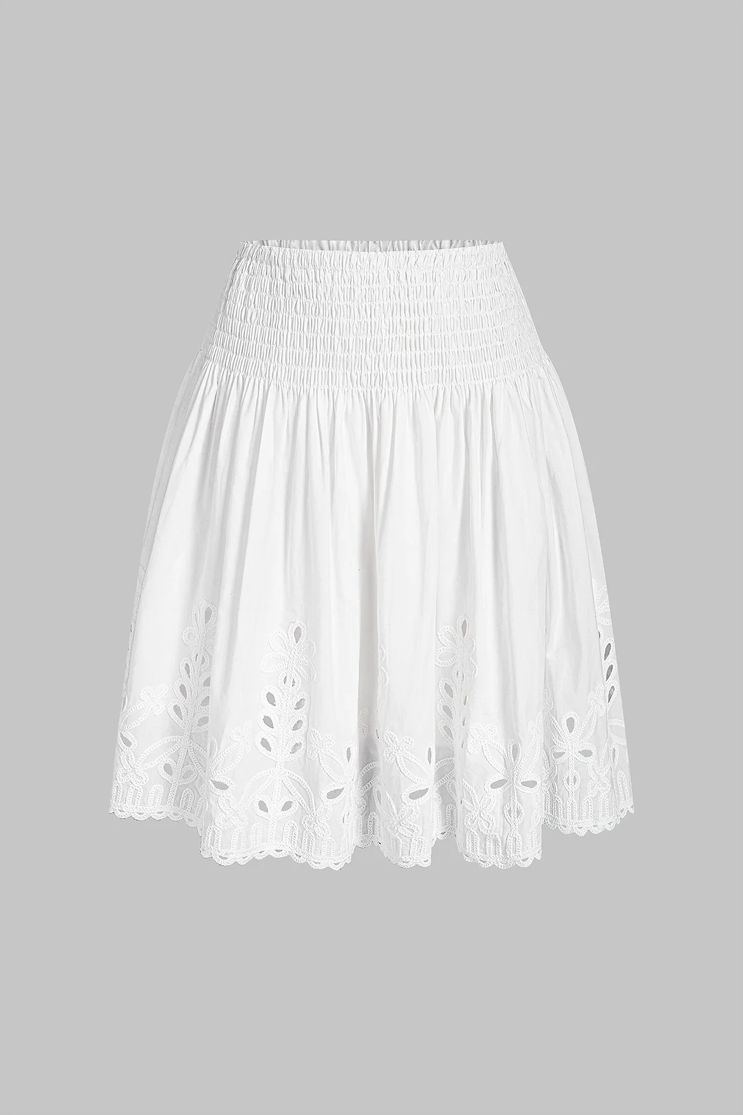 Solid Hollow Out Embroidery Ruched Skirt