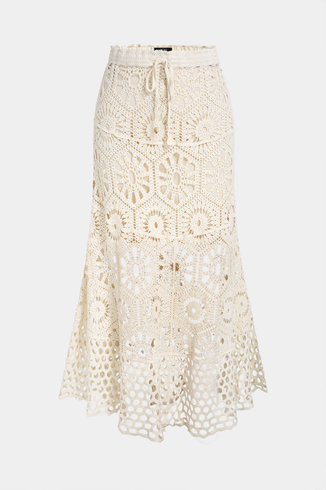 Lace Hollow Out Tie-Up High Waist Skirt
