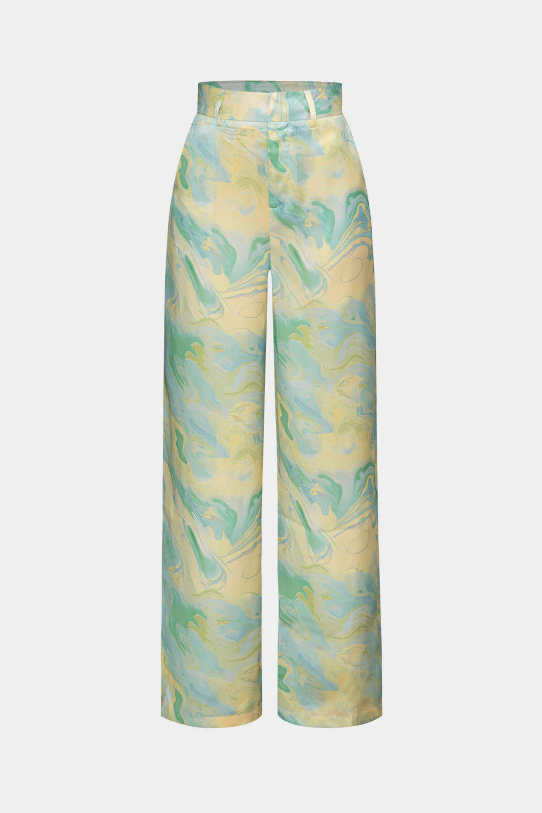 Marble Print High Waisted Full-length Straight Leg Pants - Image 13