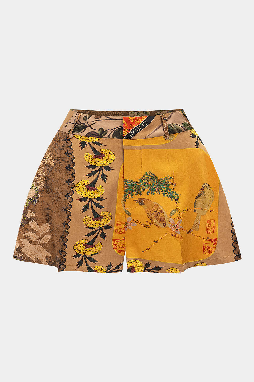 Plus Size Bohemian Print High Waist Zipper Shorts