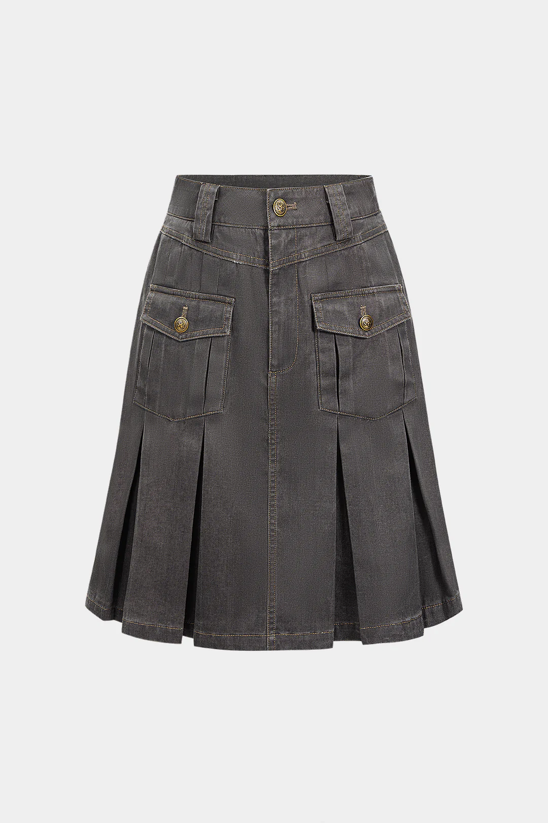 Button Pocket Pleated Skirt