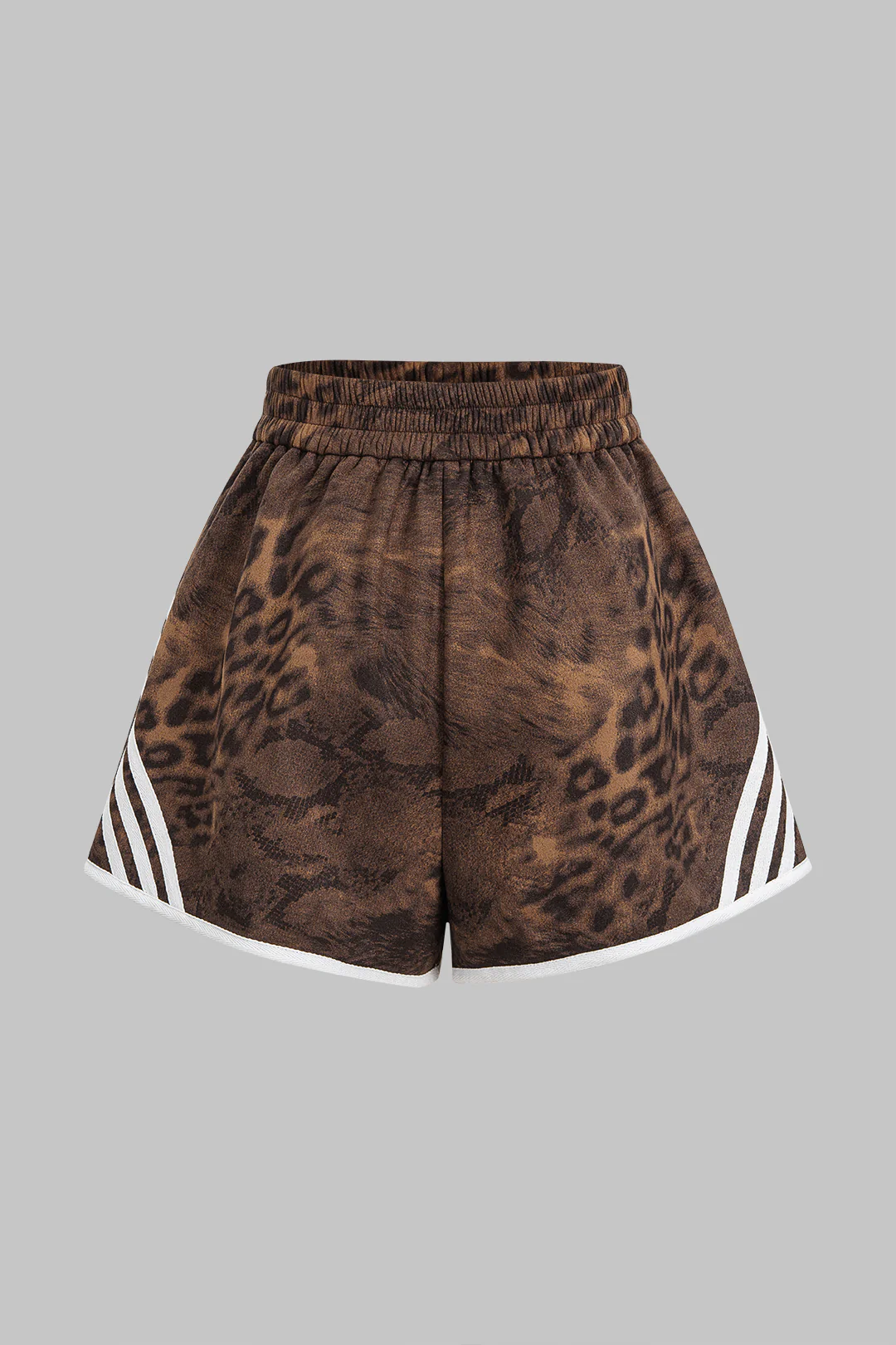 Leopard Print Stripes Shirred Waistband High Waist Shorts