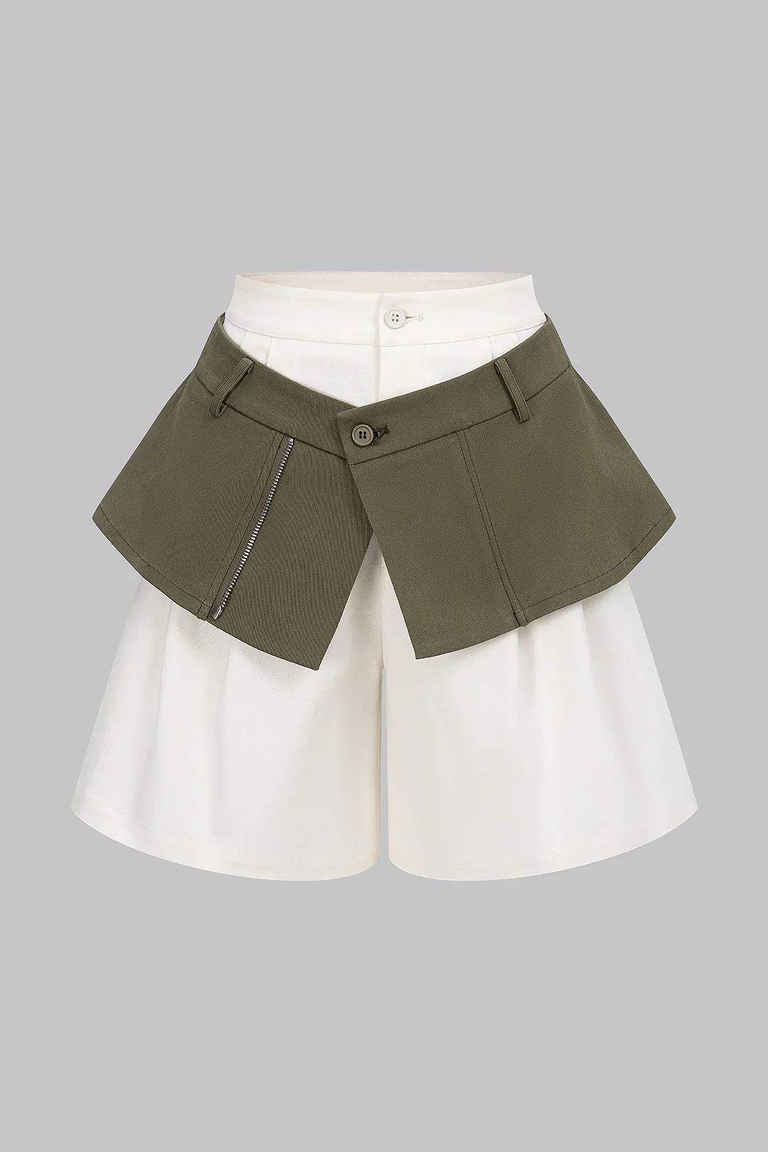 Contrast Double Waistband Zipper High Waist Shorts