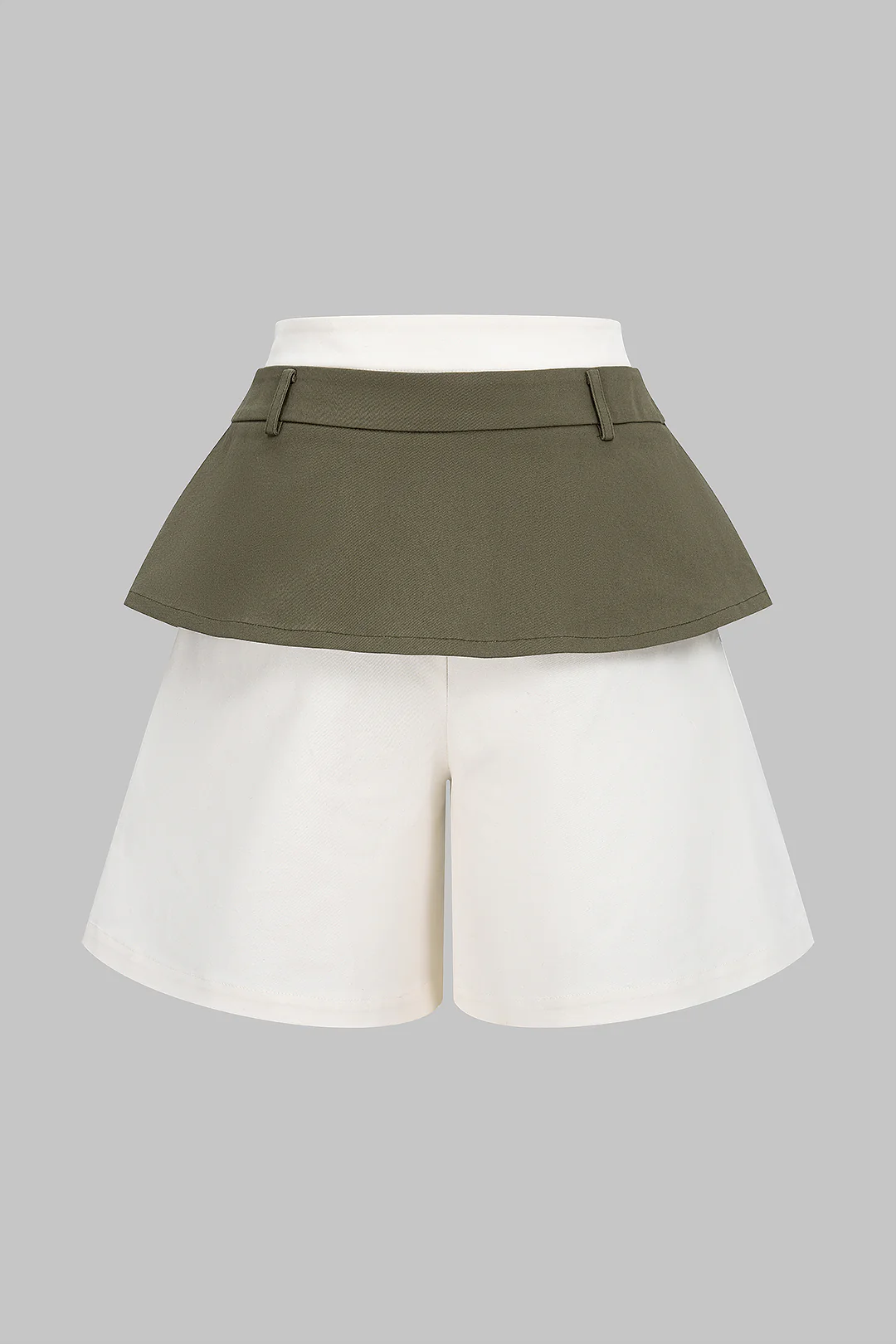 Contrast Double Waistband Zipper High Waist Shorts - Image 2