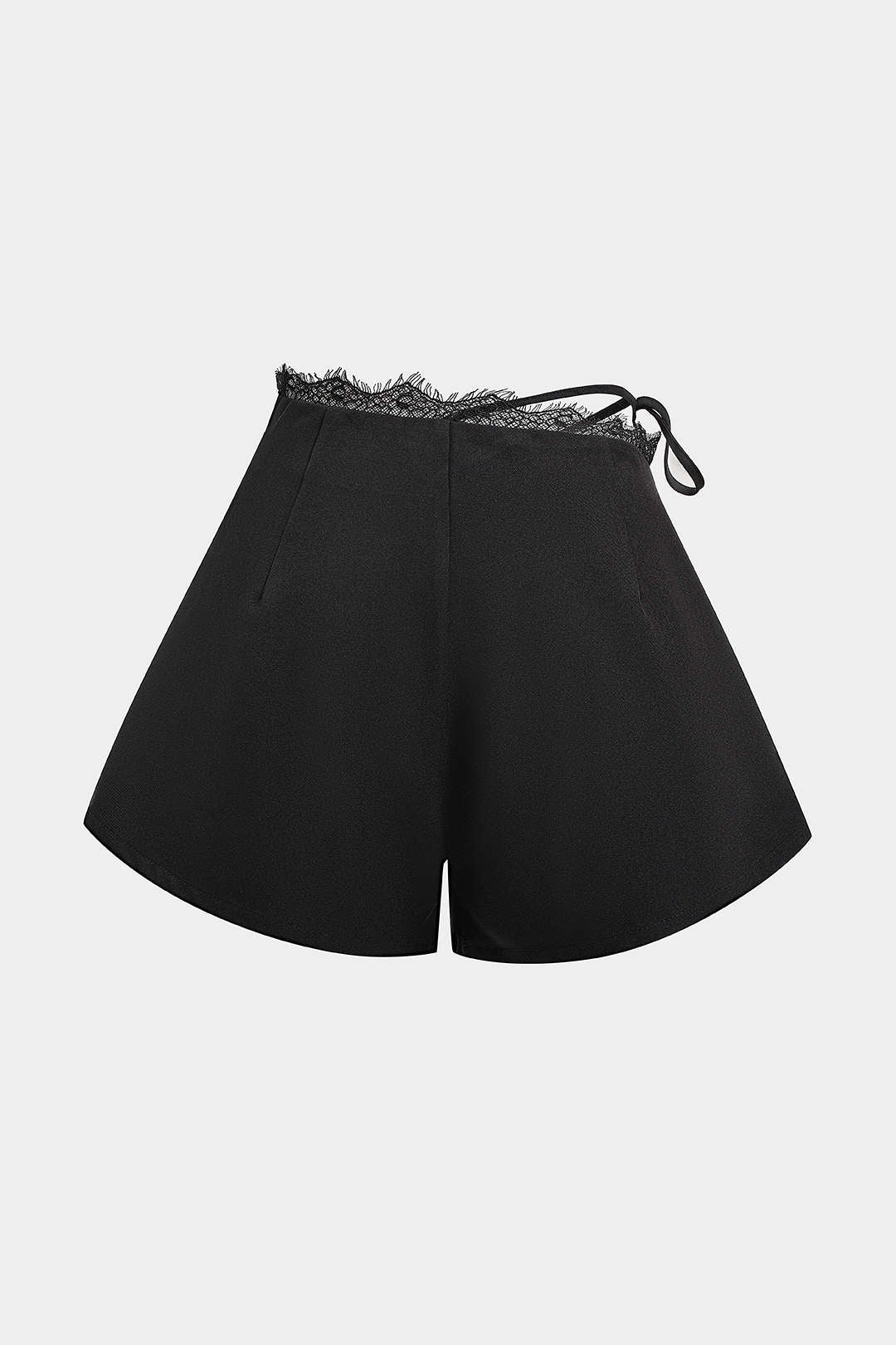 Lace Patchwork Asymmetrical Tie-Up Shorts - Image 2
