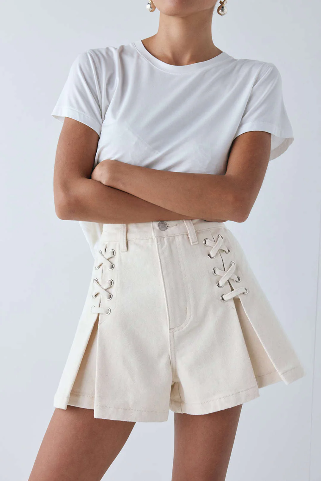 Crossed Strappy High Waist Wide Leg Shorts