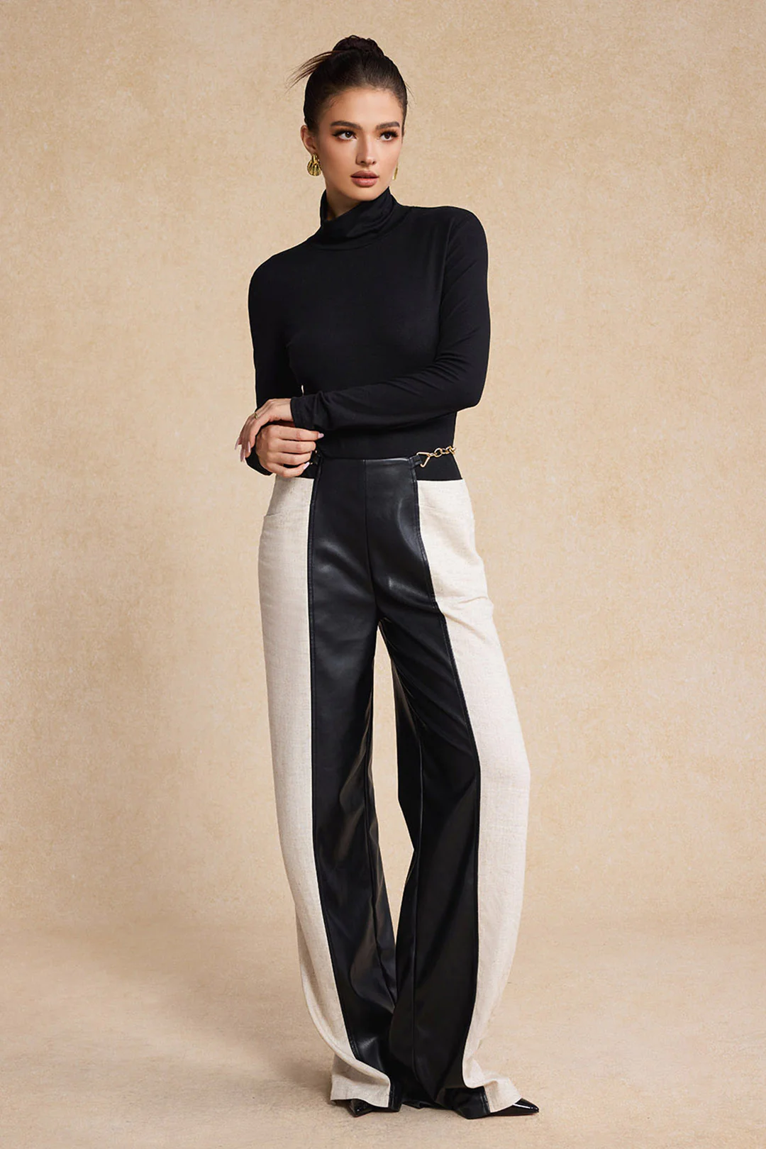 Faux Leather Metallic Patchwork Trousers - Image 6