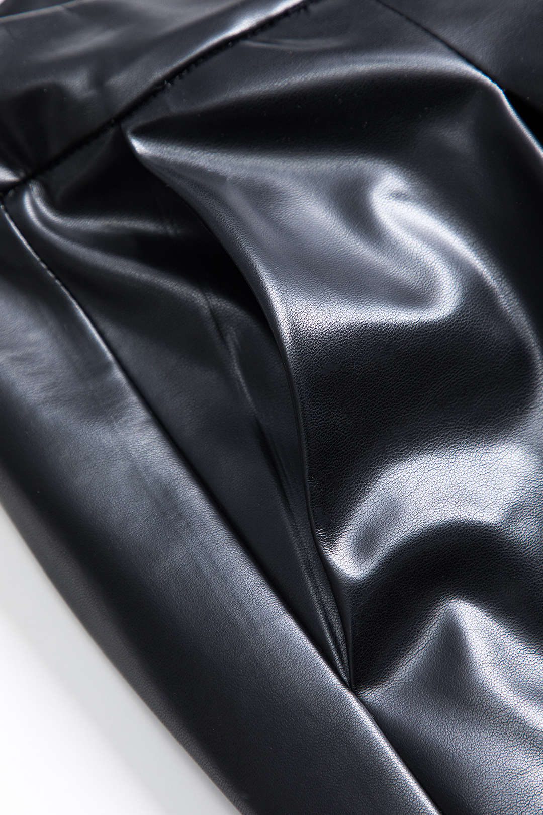 Faux Leather Linen High Waist Patchwork Trousers - Image 4