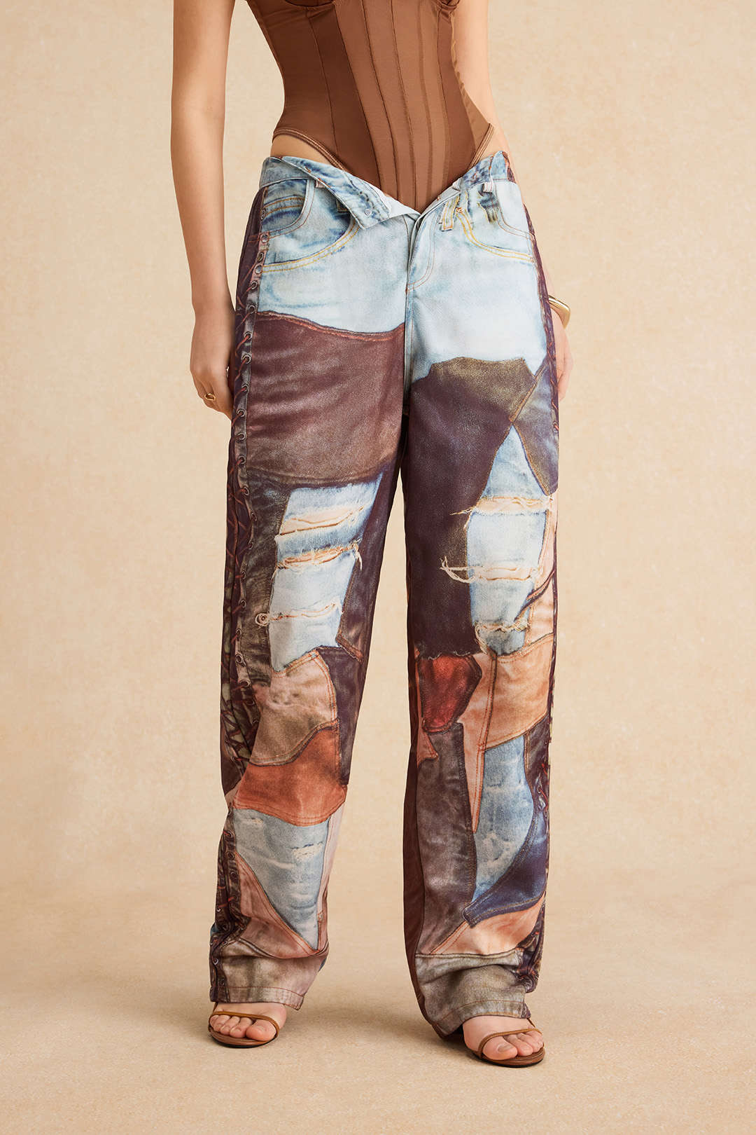 Color Block Button Wide Leg Trousers - Image 6