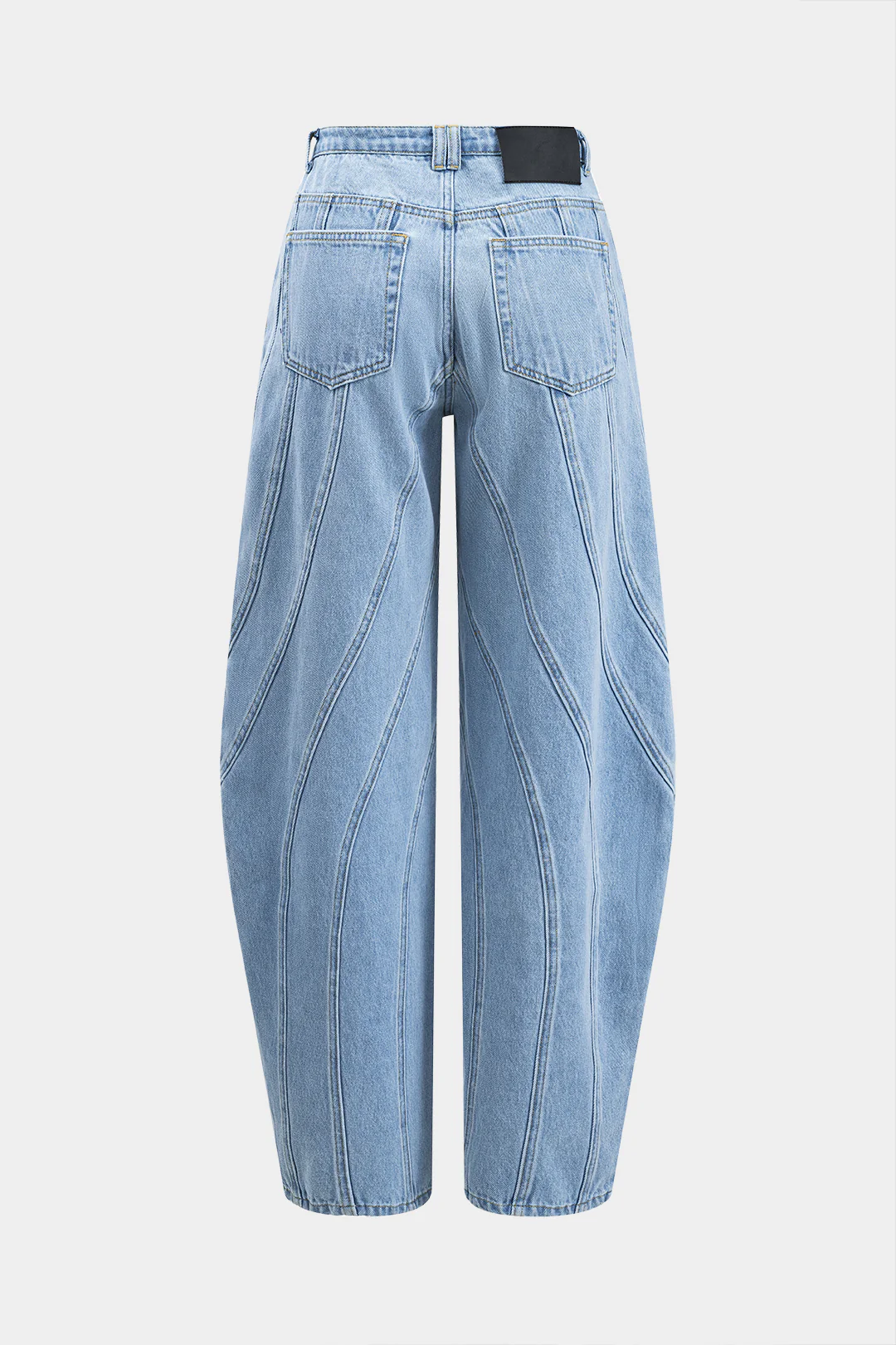 Denim Patchwork Button Pocket Wide Leg Barrel Trousers - Image 2