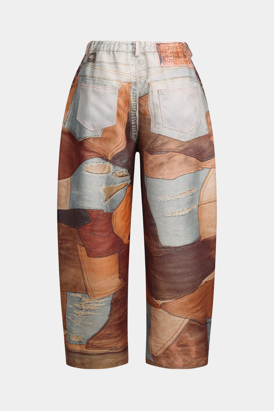 Plus Size Patchwork Button Zipper Pocket Wide Leg Trousers - Image 2
