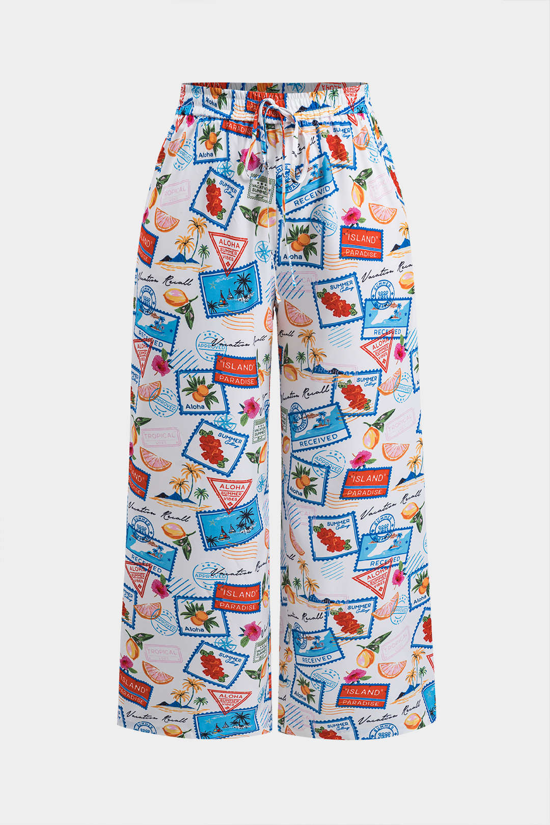 Plus Size Pop Art Print Tie Front Wide Leg Trousers