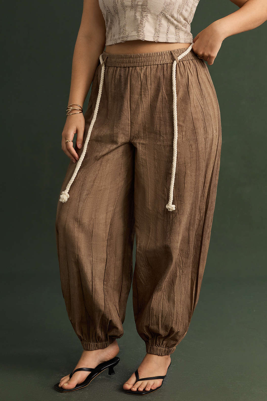 Plus Size High Waist Ruched Belted Trousers