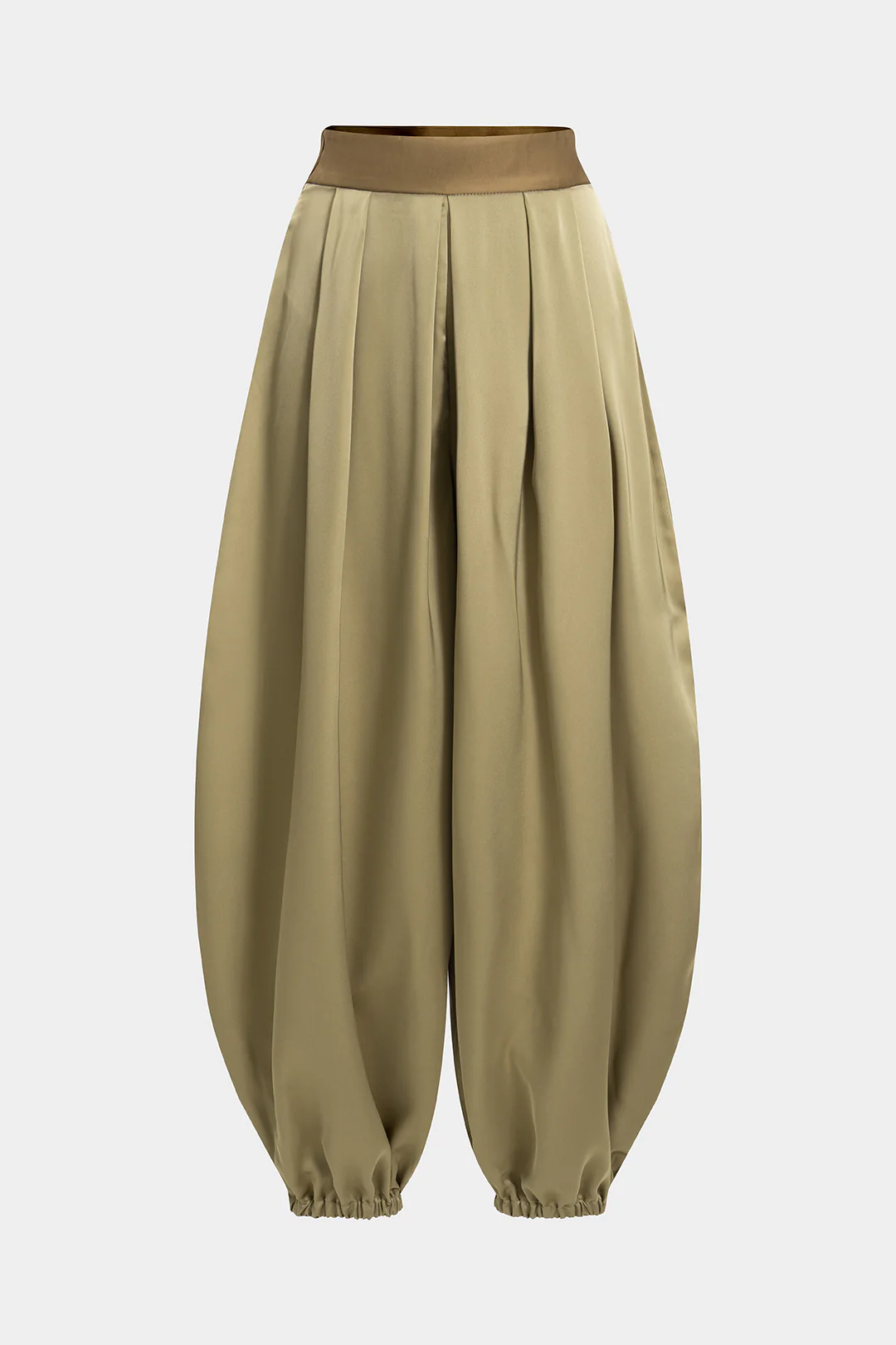 Contrast Satin Pleated Lantern Trousers