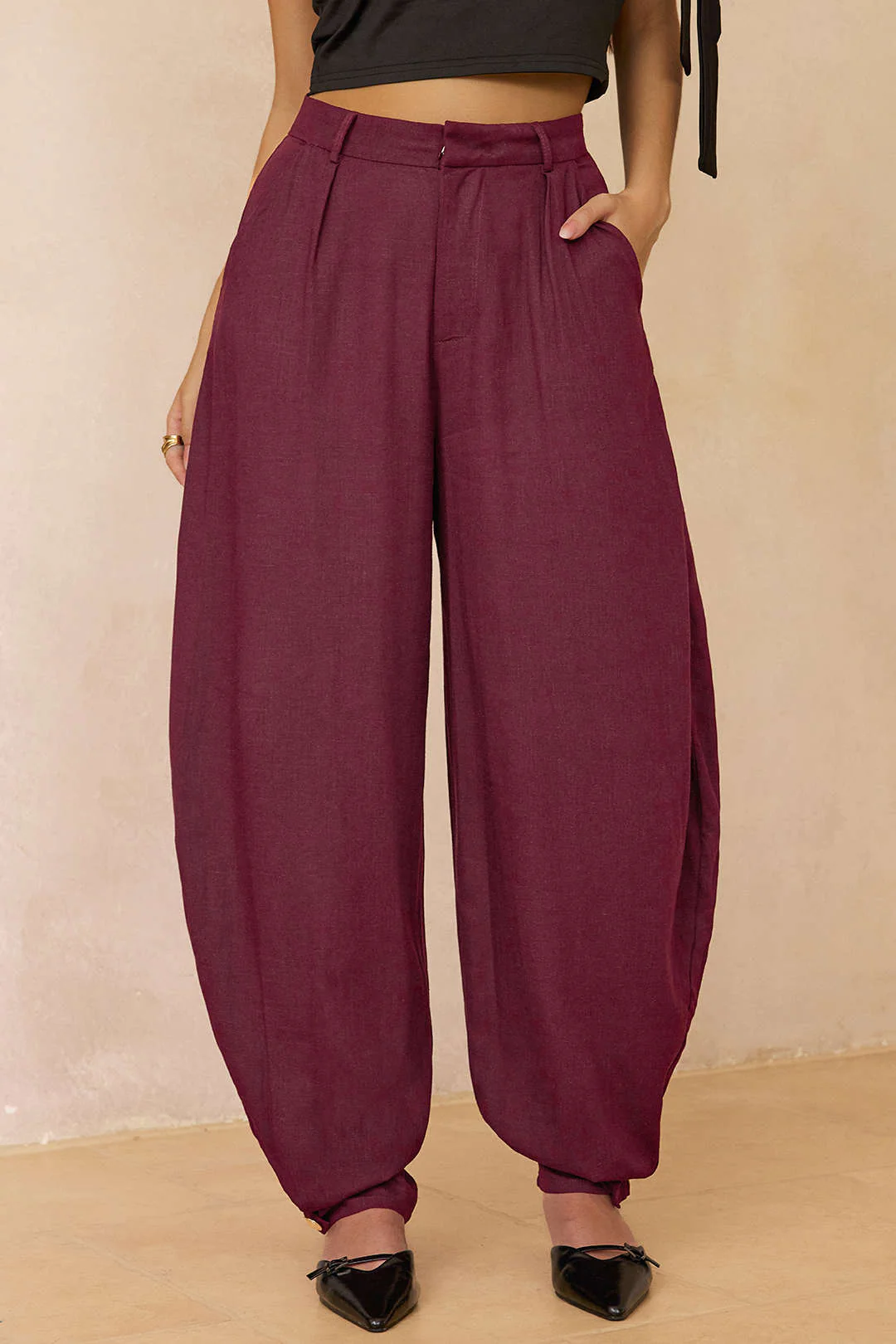 Linen Solid Barrel Trousers - Image 5