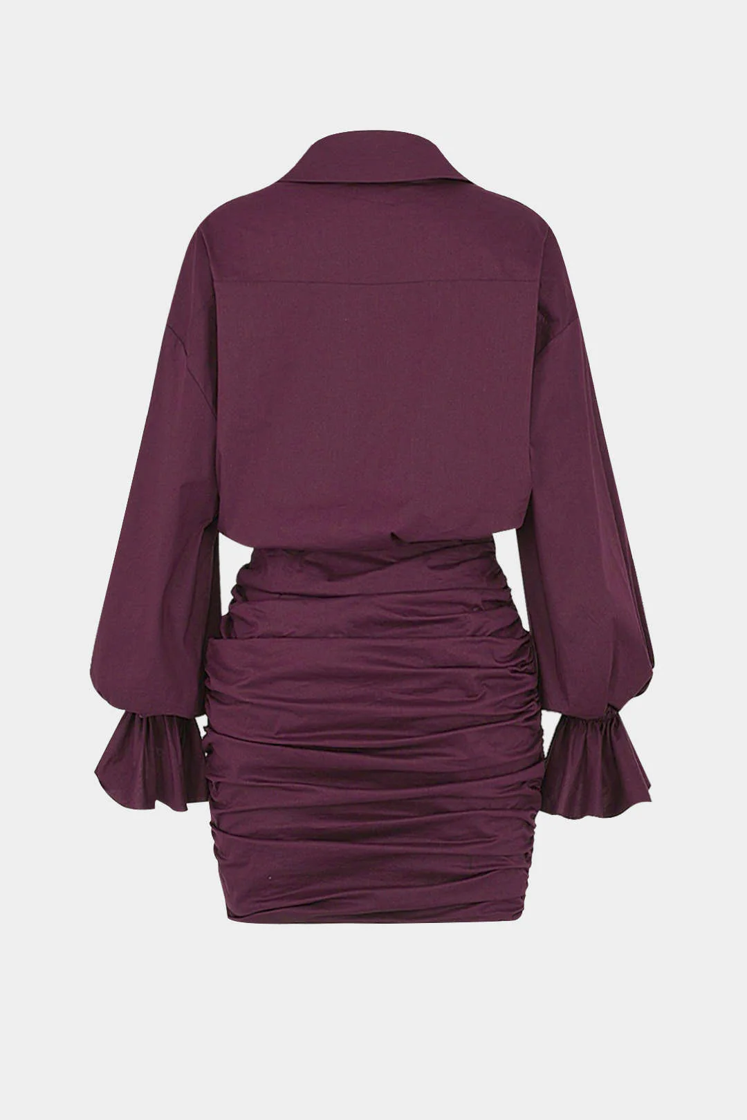 Ruched V-Neck Drawstring Ruffle Long Sleeve Mini Dress - Image 2