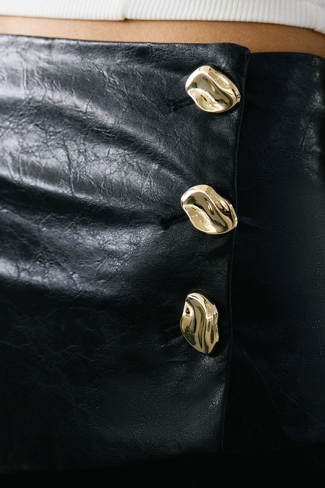 Faux Leather Metallic Asymmetrical Patchwork Trousers - Image 10