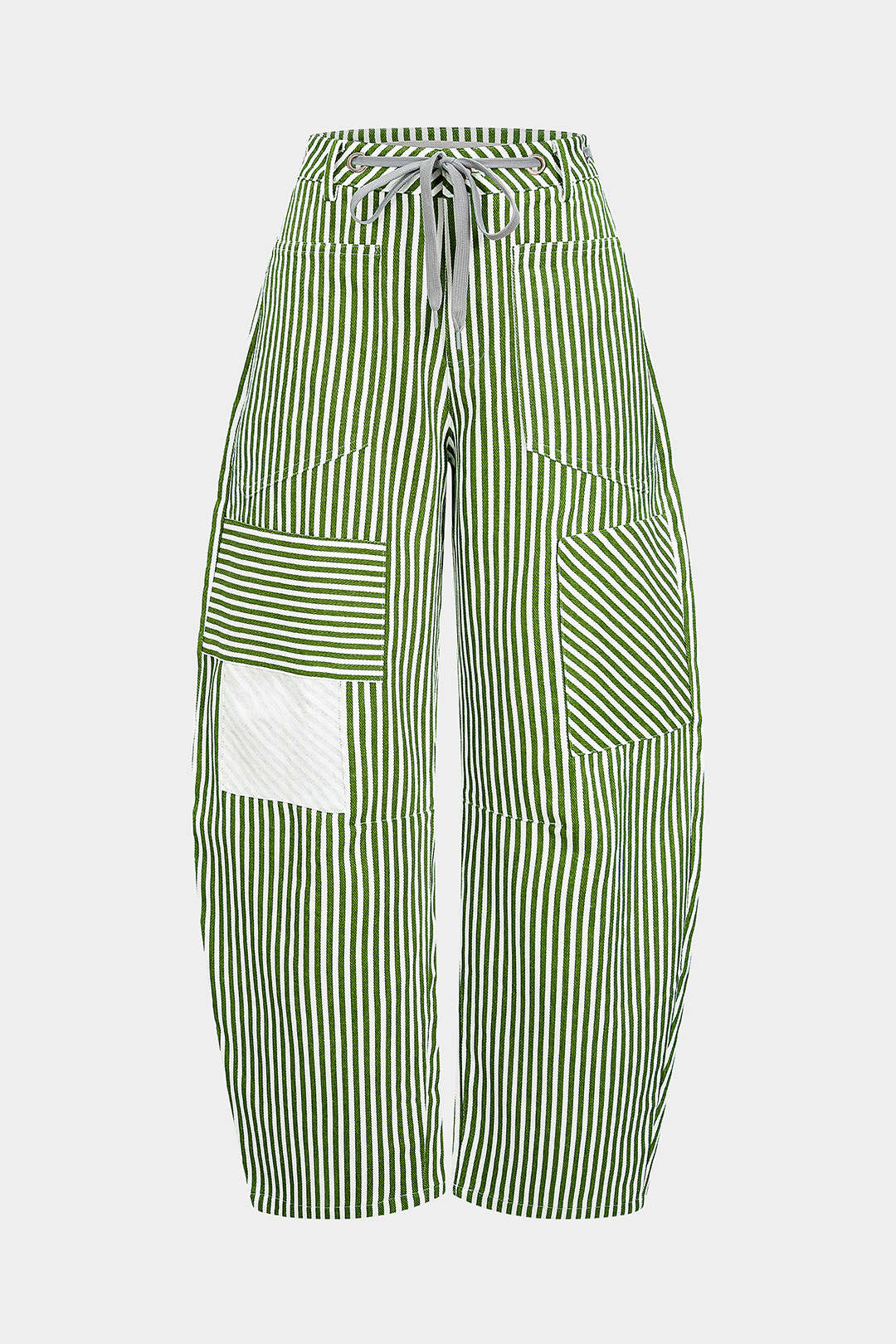 Stripe Print Pocket Drawstring Barrel Trousers - Image 13