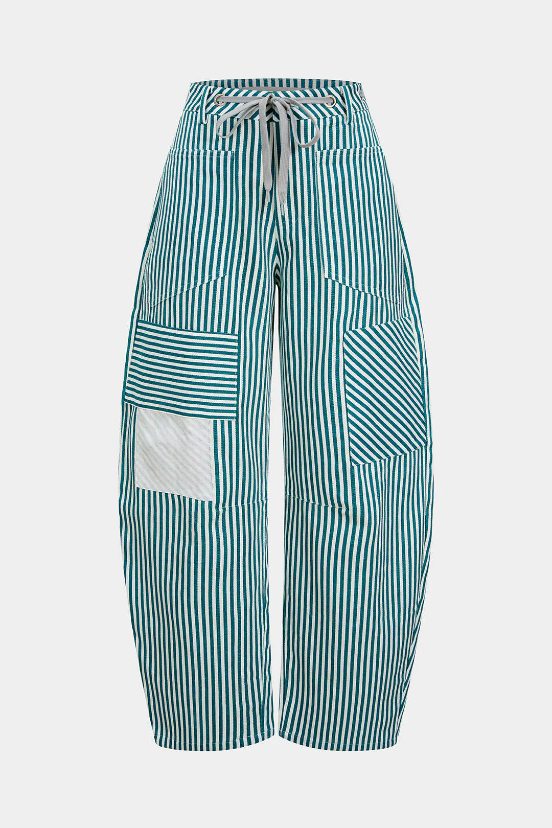 Stripe Print Pocket Drawstring Barrel Trousers - Image 7