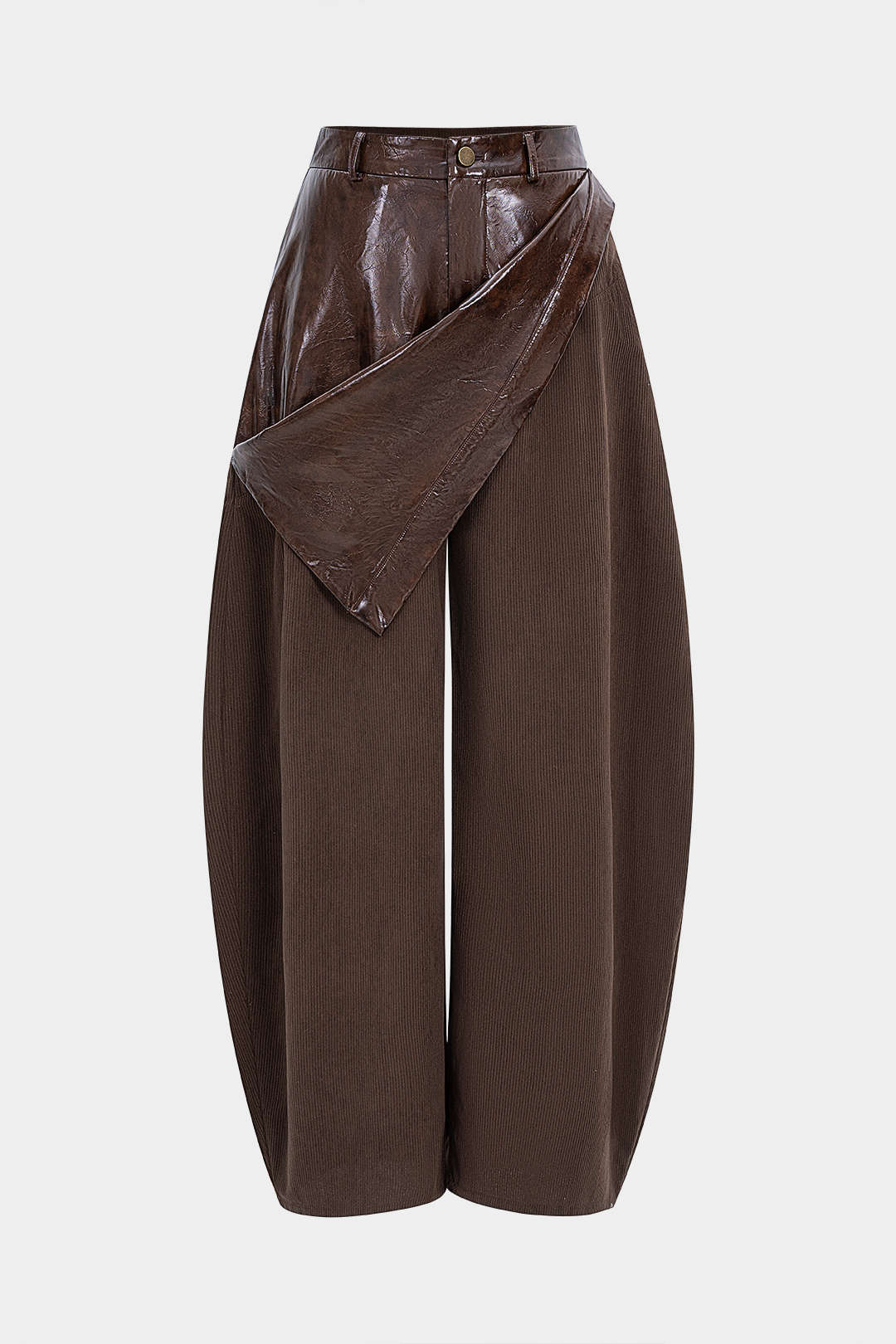 Faux Leather Patchwork Zipper Wide Leg Pocket Barrel Trousers