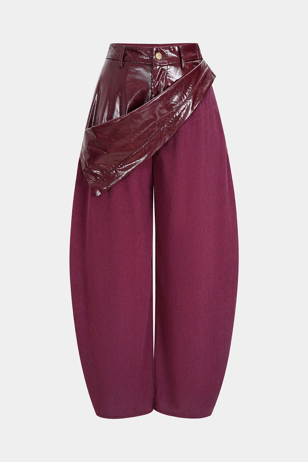 Faux Leather Patchwork Zipper Wide Leg Pocket Barrel Trousers - Image 10