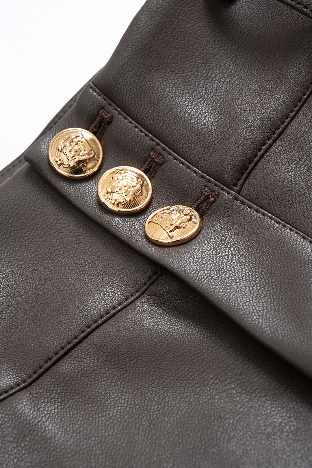 Faux Leather Metallic Button Straight Leg Trousers - Image 7