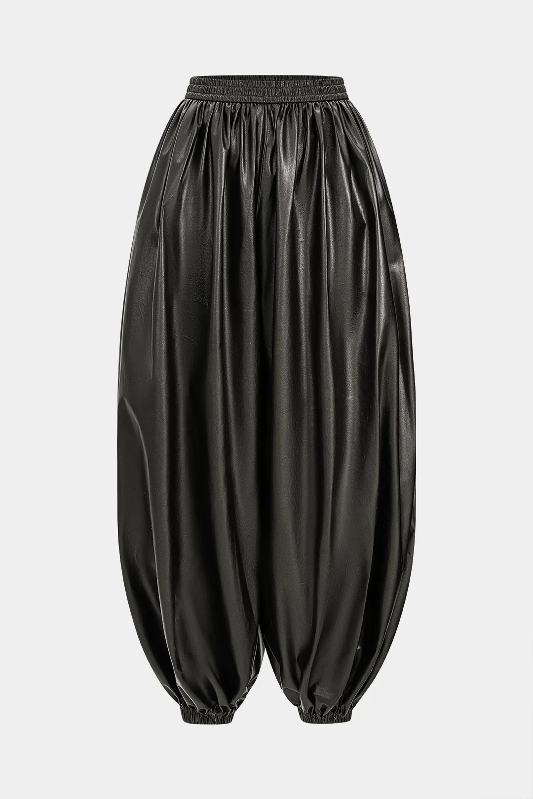 Faux Leather Ruched Wide Leg Trousers